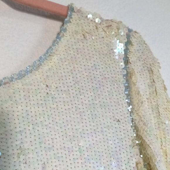 Vintage Art Deco Sequin Beaded Gown Cream Green M Ballroom Pageant Competition - Picture 6 of 12